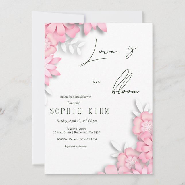Invitación Amor En Bloom Floral Rosa Ducha De Novias (Anverso)