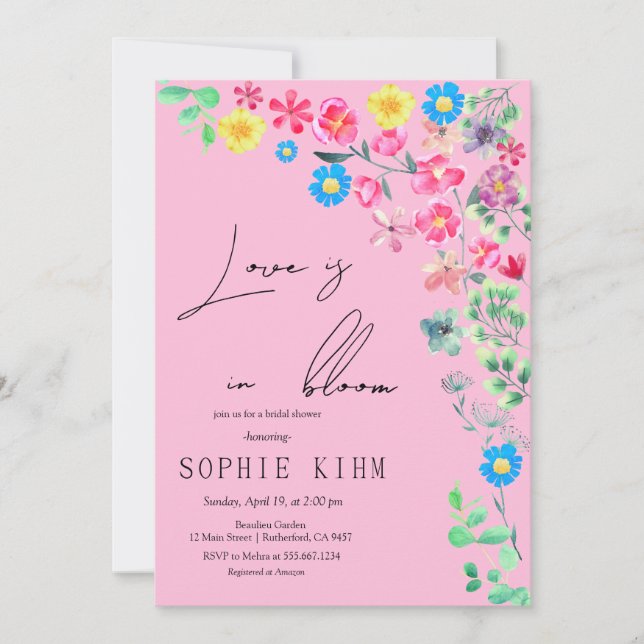 Invitación Amor En Bloom Floral Rosa Ducha De Novias (Anverso)