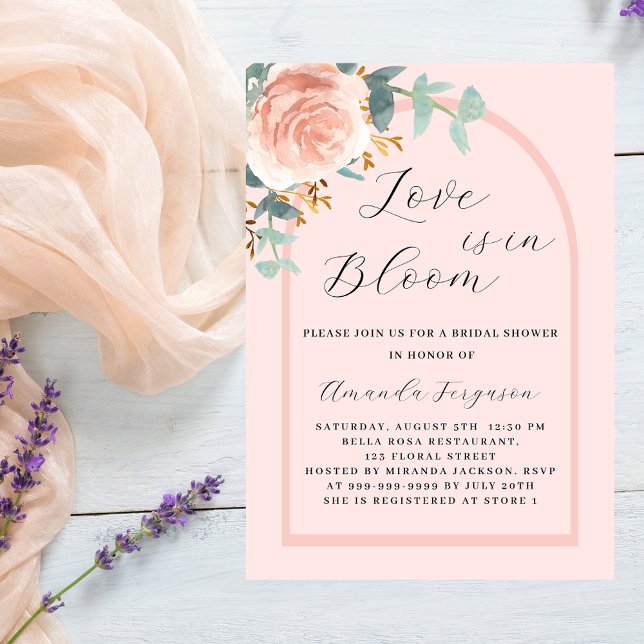 Invitación Amor en Bloom rosa floral oro arco de novia ducha (Subido por el creador)