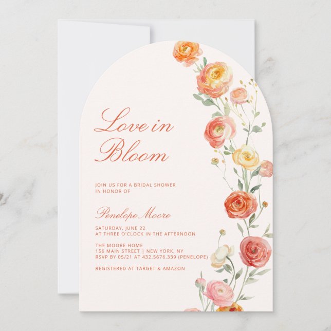 Invitación Amor En Bloom Verona Sunset Bridal Shower Arch (Anverso)