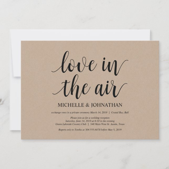 Invitación Amor en el aire, Boda Elopement Invita (Anverso)