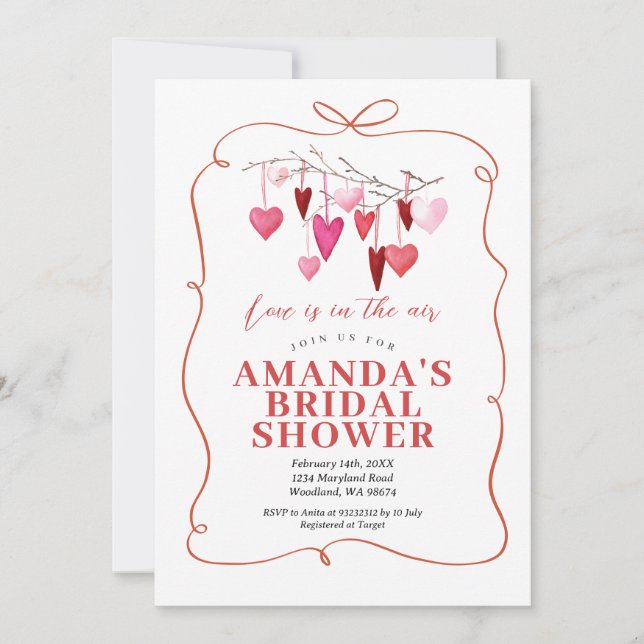 Invitación Amor En El Aire Valentine Bridal Shower Whimsical (Anverso)