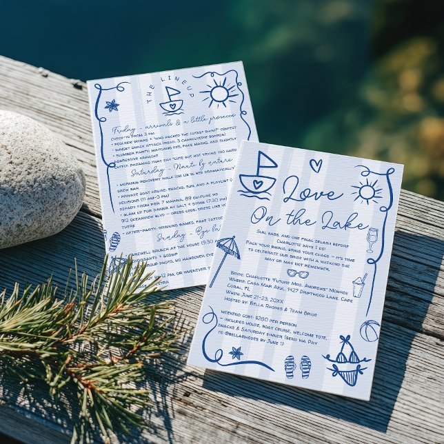 Invitación Amor en el lago Blue Bachelorette Weekend (Love on the Lake Blue Bachelorette Weekend Invitation)