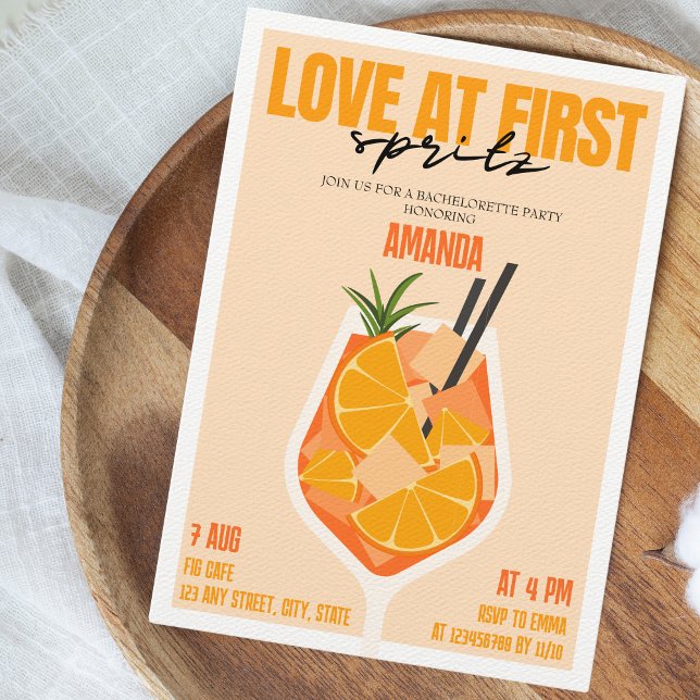 Invitación Amor en el primer cóctel Spritz Bachelorette moder (Love at first Spritz Bachelorette Invitation)
