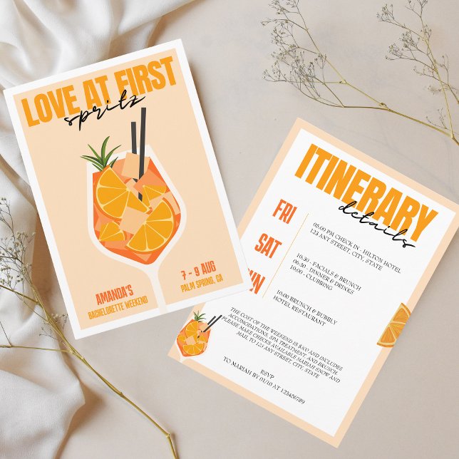 Invitación Amor en el primer fin de semana Spritz moderno de  (Love at first spritz bachelorette weekend invitation)