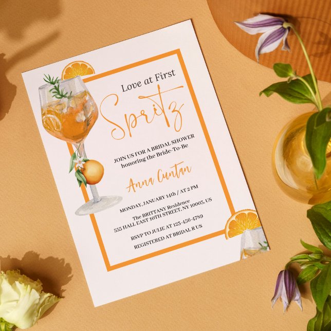 Invitación Amor en el primer Spritz Bridal Shower Cocktail Mo (Love at First Spritz Bridal Shower Invitation, Aperol Invite, Citrus Bridal Brunch Orange citrus)