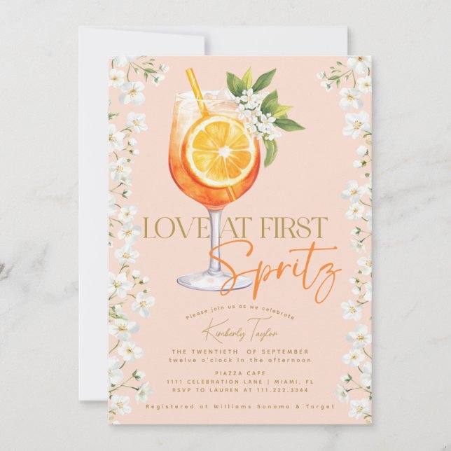 Invitación Amor En El Primer Spritz Elegante Floral Bridal Sh (Anverso)