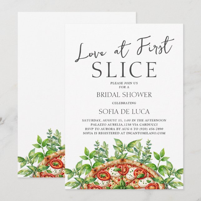 Invitación Amor En First Slice Pizza Ducha Italiana Bridal (Anverso / Reverso)