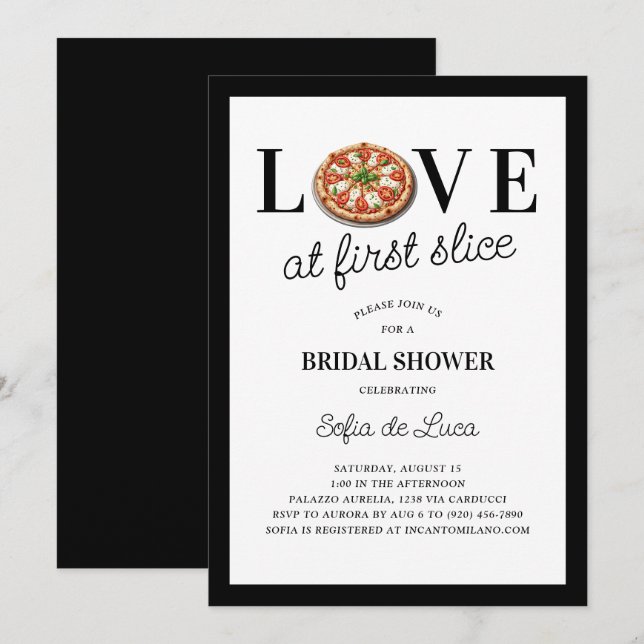 Invitación Amor En First Slice Pizza Ducha Italiana Bridal (Anverso / Reverso)
