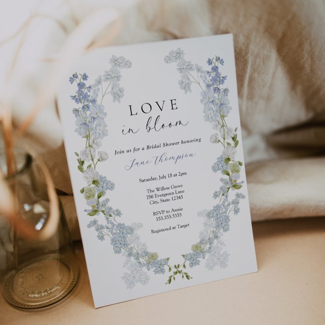 Invitación Amor en flor azul floreciente ducha de novia (Subido por el creador)