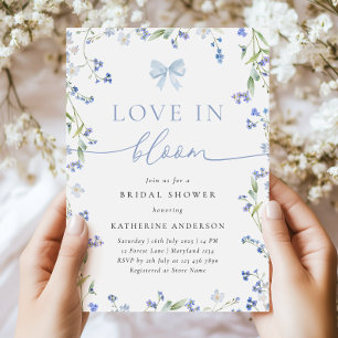 Invitación Amor en flor azul floreciente ducha de novias