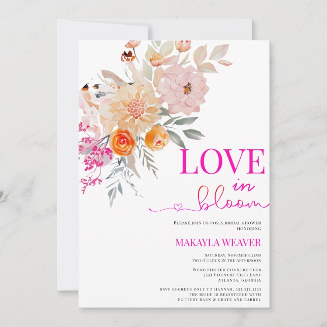 Invitación Amor en flor BlushSpring Floral bridal Shower (Anverso)