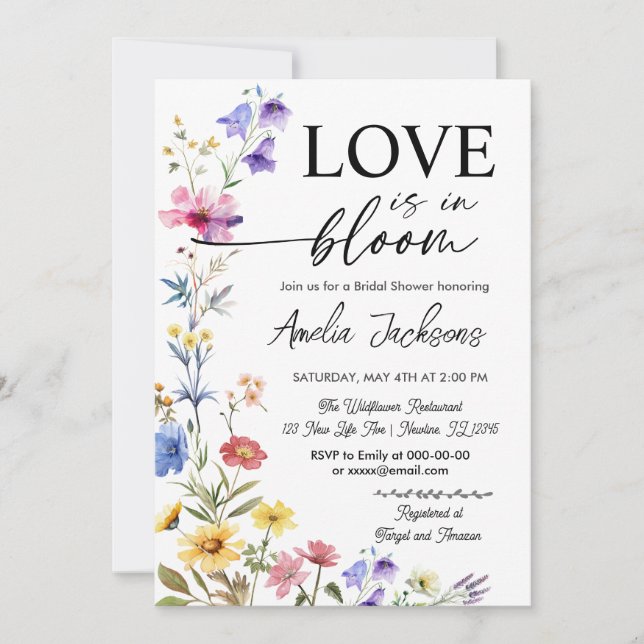 Invitación Amor en flor floral flores silvestres ducha de nov (Anverso)