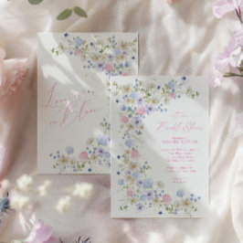 Invitación Amor En Flor Floral Rosa Morado Ducha De Novias