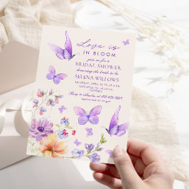 Invitación Amor en flor mariposas púrpura ducha de novia
