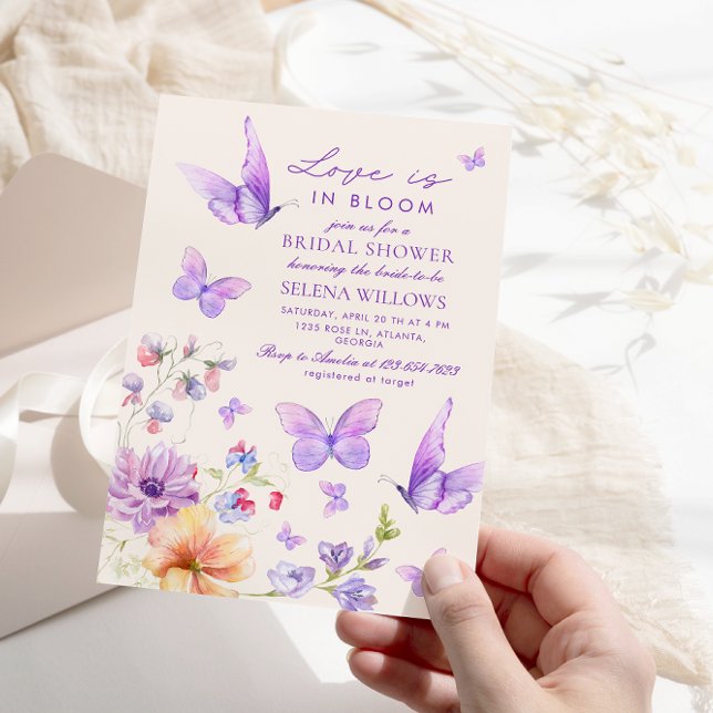 Invitación Amor en flor mariposas púrpura ducha de novia (Subido por el creador)
