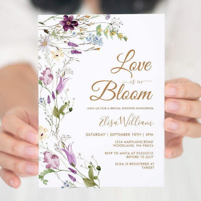 Invitación Amor en flor pequeña ducha de novia con flores sil (Subido por el creador)