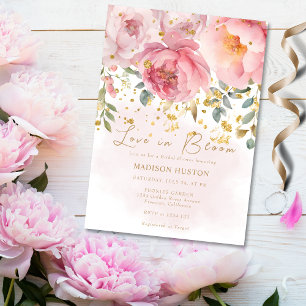 Invitación Amor en Flor Rosa Dorado Regader Floral Despedida