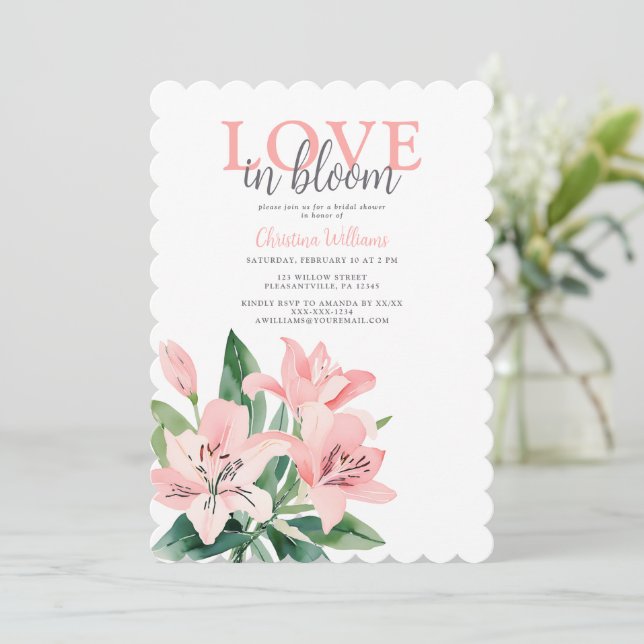 Invitación Amor en flor rosa floral en flor (Anverso de pie)