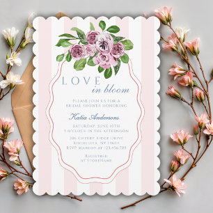 Invitación Amor en Flor Rosa Rayas Floral Ducha Nupcial