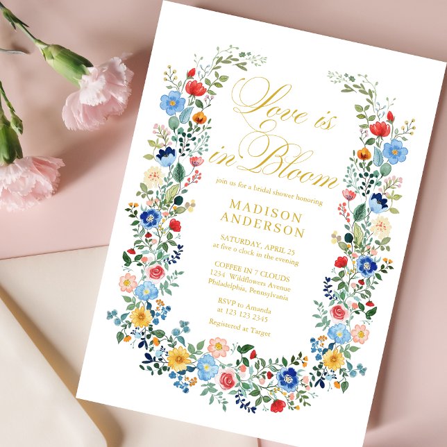 Invitación Amor en flor salvaje Flores Doradas Ducha de novia (Subido por el creador)