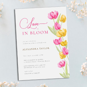 Invitación Amor en flor Tulips caligrafía ducha de novia
