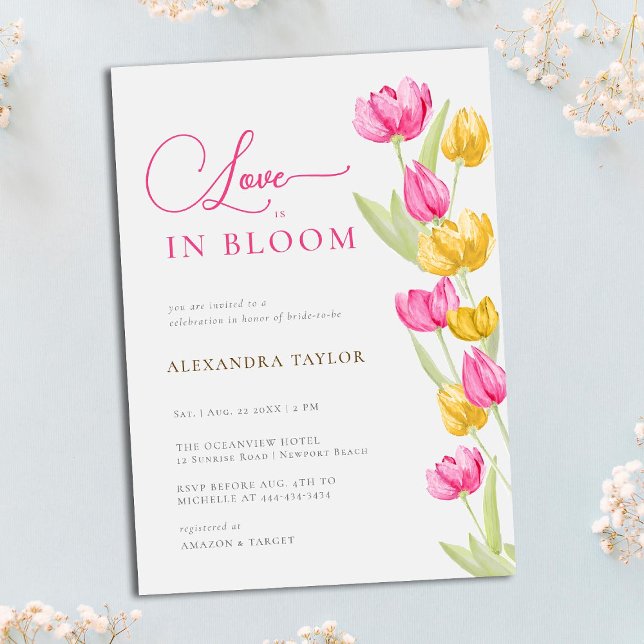 Invitación Amor en flor Tulips caligrafía ducha de novia (Subido por el creador)