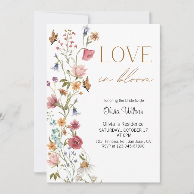 Invitación Amor en la ducha de novias en flor (Anverso)