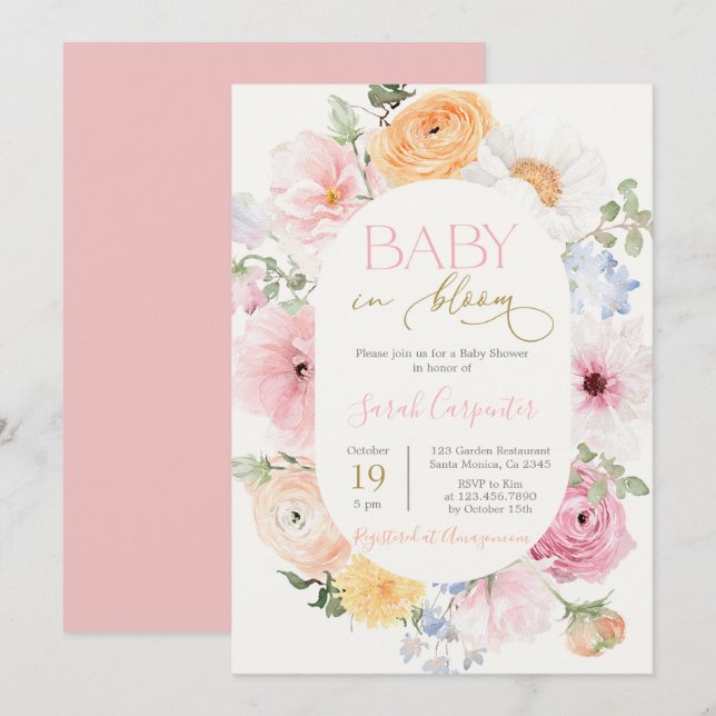 Invitación Amor en la floral de primavera en Bloom Chica de B (Anverso / Reverso)