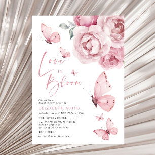 Invitación Amor en la mariposa floral rosa de la flor de la f