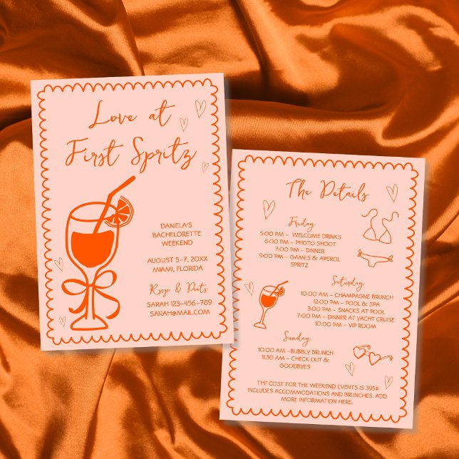 Invitación Amor En La Primera Bachillerato De Mano De Spritz (Love At First Spritz Hand Drawn Bachelorette Invitation)