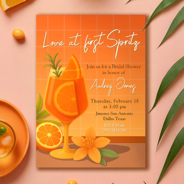 Invitación Amor en la primera ducha de novia Spritz (Love at first Spritz Bridal Shower Invitation)