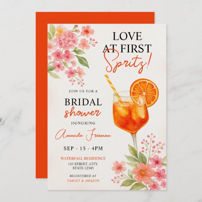 Invitación Amor en la primera ducha de novias en Spritz (Anverso / Reverso)