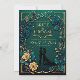 Invitación Amor encantador: Verde Esmeralda y oro