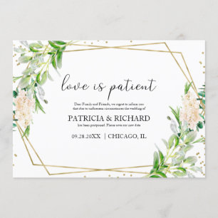 Invitación Amor Es Paciente Boda de Verde Nueva Fecha