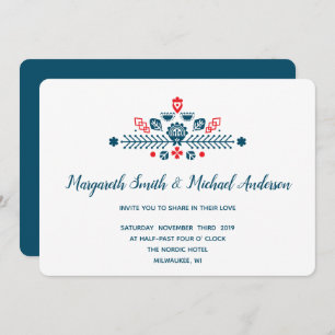 Invitación Amor escandinavo en rojo y azul   BODA