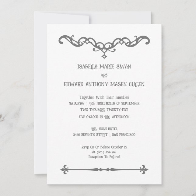 Invitación Amor Eterno simplemente Bella y Edward Boda (Anverso)