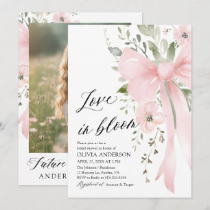 Invitación Amor floral rosado en ducha de novia en flor