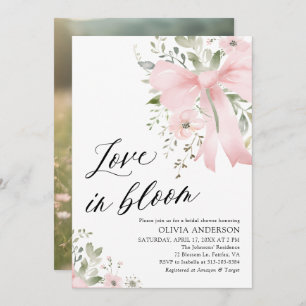Invitación Amor floral rosado en ducha de novia en flor