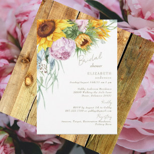 Invitación Amor floreciente Sunflower Peonies Bridal Shower
