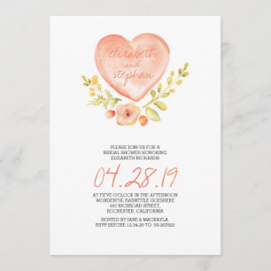 Invitación amor flores de corazón acuarela ducha de novia