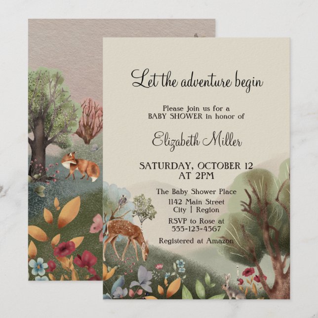 Invitación Amor Flores Ilustradas Árboles Baby Shower Cerveza (Anverso / Reverso)