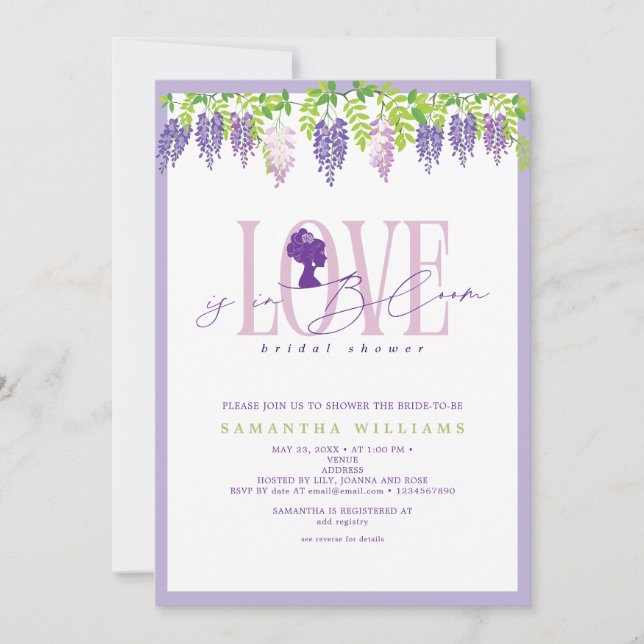 Invitación Amor Moderno En Bloom Wisteria Jardín Ducha Bridal (Anverso)