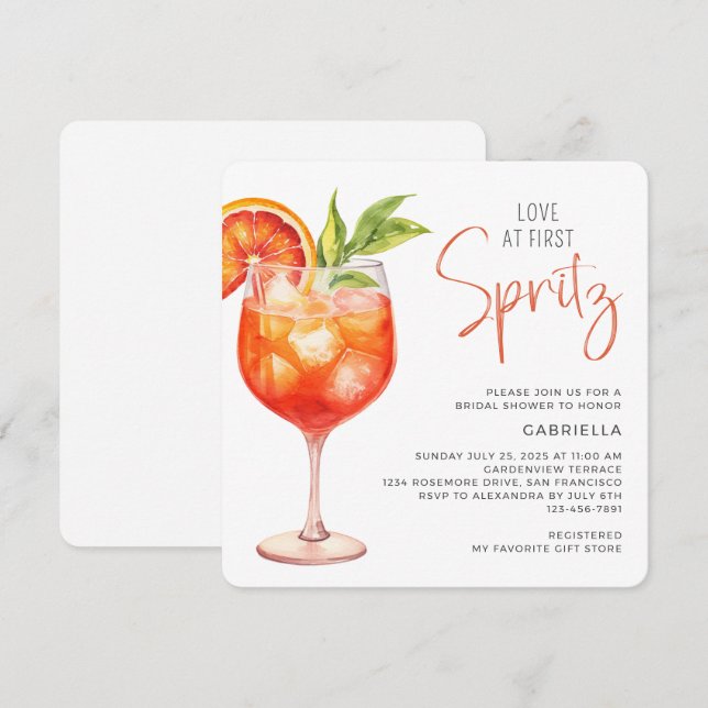Invitación Amor Moderno En La Primera Ducha Bridal Spritz (Anverso / Reverso)