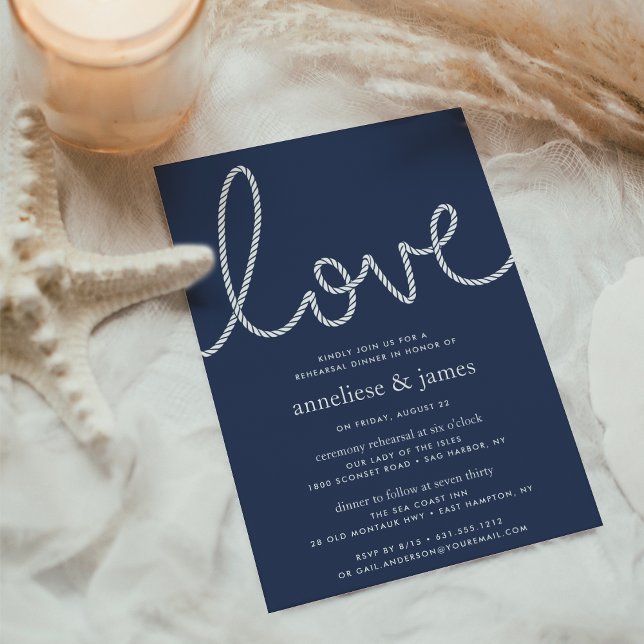 Invitación Amor notado | Cena de ensayo costero (Rehearsal dinner invitations with classic coastal sryling)