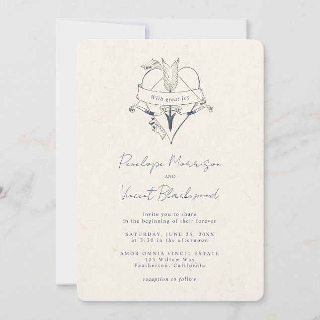Invitación AMOR OMNIA VINCIT Wedding Invitation (Anverso)