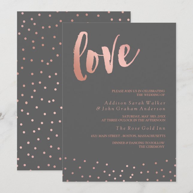 Invitación Amor| Oro y gris Rosa| Boda (Anverso / Reverso)