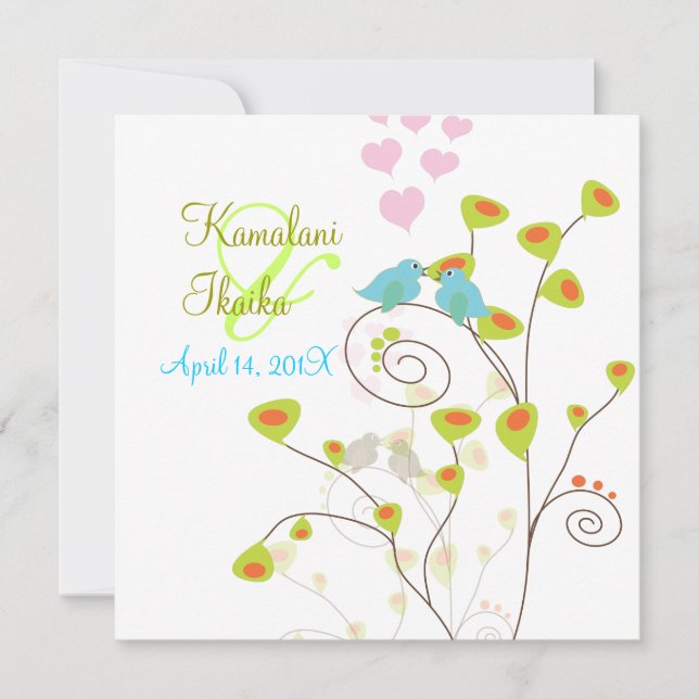 Invitación Amor pájaros, agrega tu fondo. (Anverso)