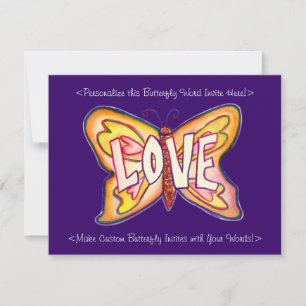 Invitación Amor Palabra Mariposa Rosa Personalizado Invitacio