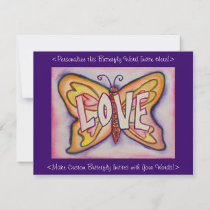 Invitación Amor Palabra Mariposa Rosa Personalizado Invitacio